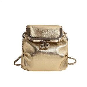 Kisslock Flap Chain Crossbody Vegan Leather Minimalist Clutch Bag